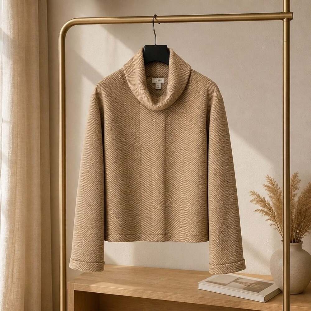 J.Crew Women's XXL Tan Herringbone Cowl Neck Pullover Sweater item 297